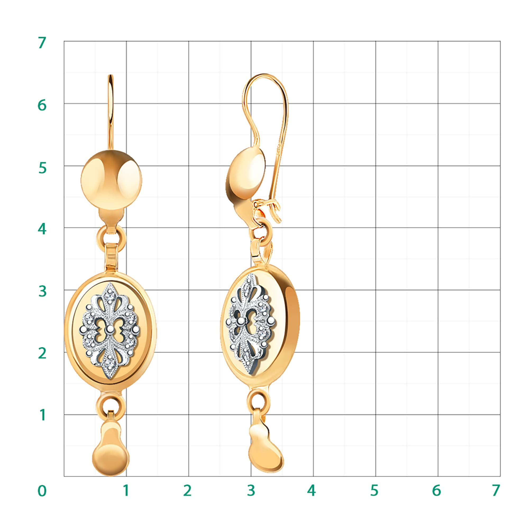 Серьги из золота 585 пробы с фианитом ATOLL 2687 Золото 585 пр.