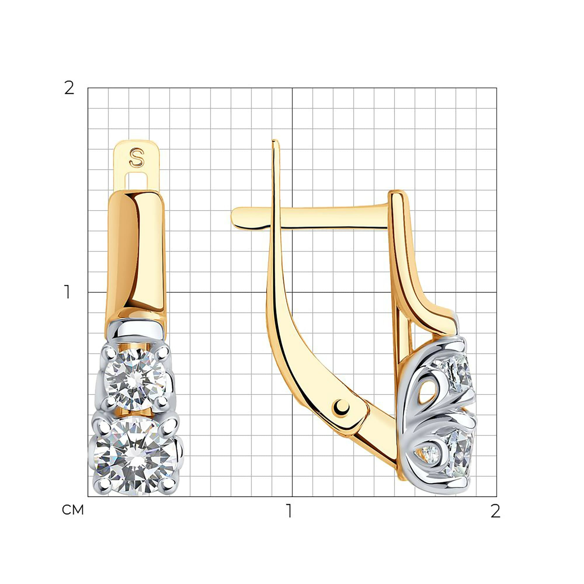 Серьги из золота 585 пробы с фианитом SOKOLOV 028013 Золото 585 пр.