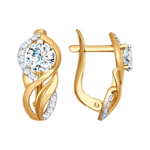 Серьги из золота 585 пробы с фианитом SOKOLOV 027463