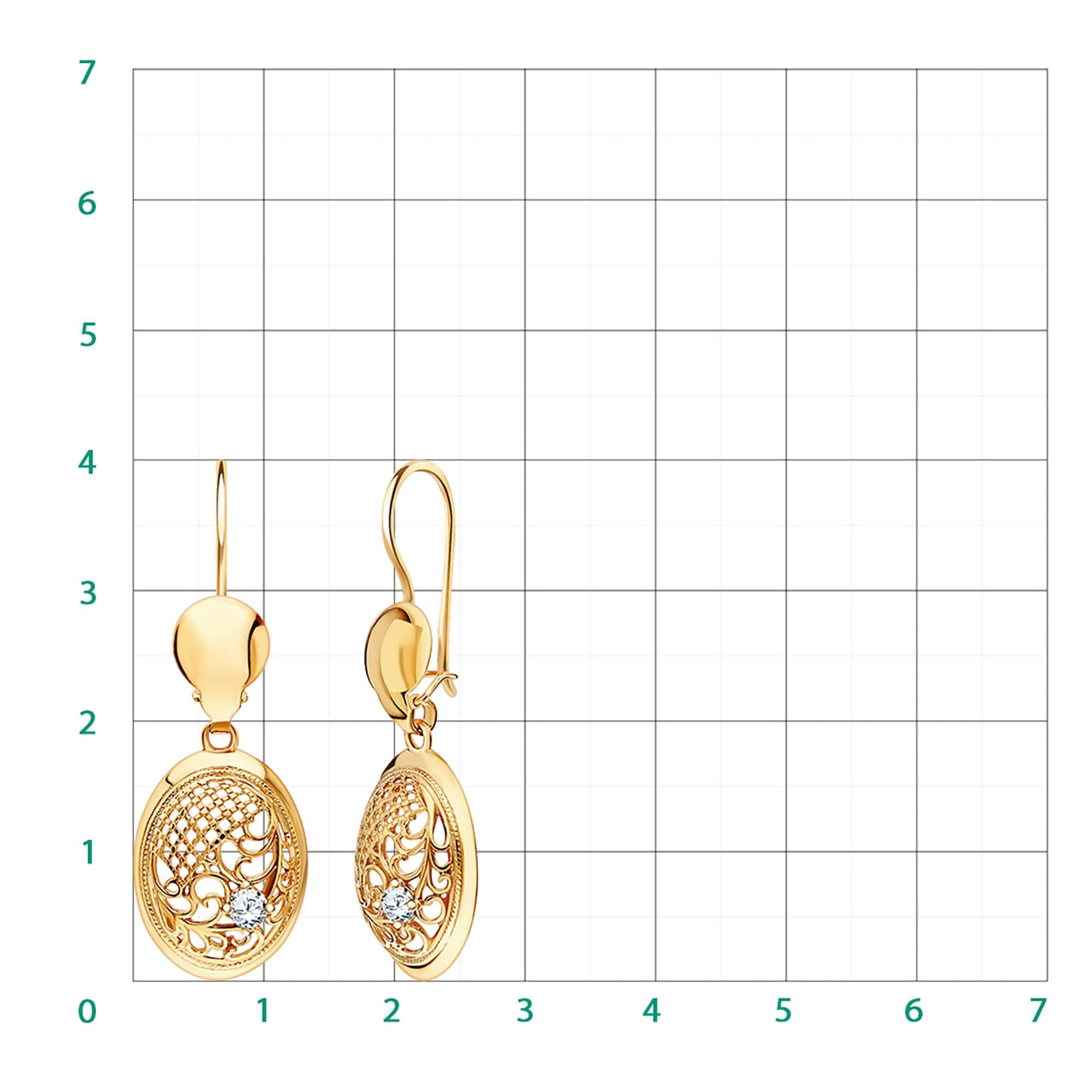 Серьги из золота 585 пробы с фианитом ATOLL 2774 Золото 585 пр.