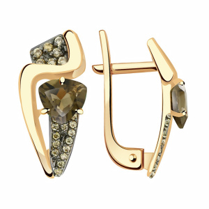 Серьги из золота 585 пробы с раухтопазом АЛЕКСАНДРА ЮЗ кл3167а-4-01