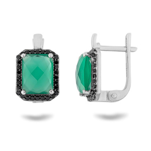 Серьги из серебра 925 пробы с зеленым агатом EVORA 654404