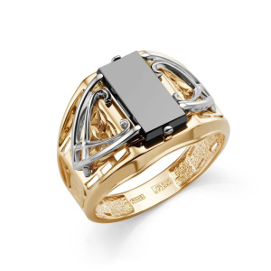 Кольцо из золота 585 пробы с ониксом КАРАВАЕВСКАЯ ЮВЕЛИРНАЯ ФАБРИКА 51-0055