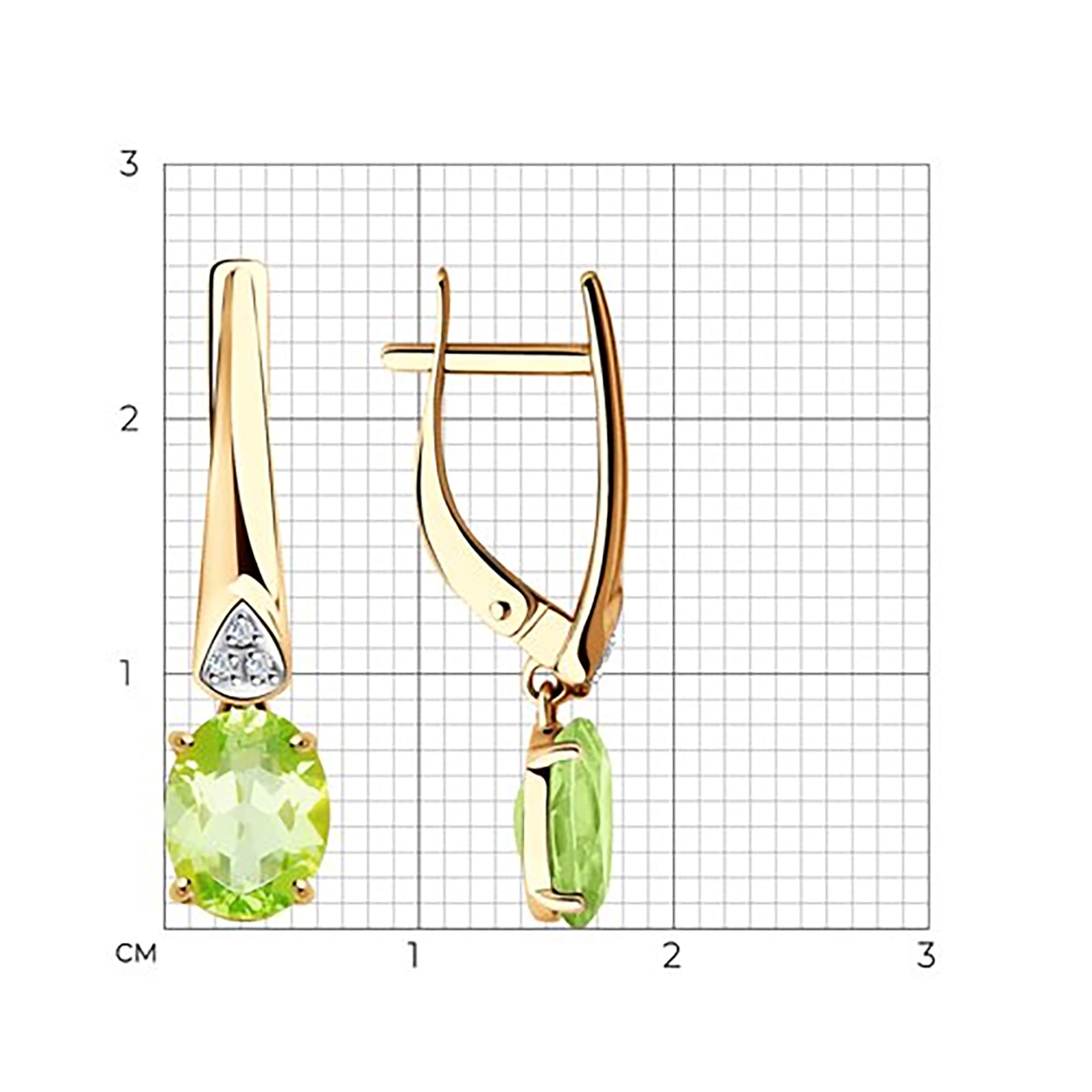 Серьги из золота 585 пробы с хризолитом SOKOLOV 51-321-00216-3 Золото 585 пр.