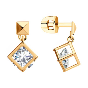 Серьги из золота 585 пробы с фианитом SOKOLOV 029595