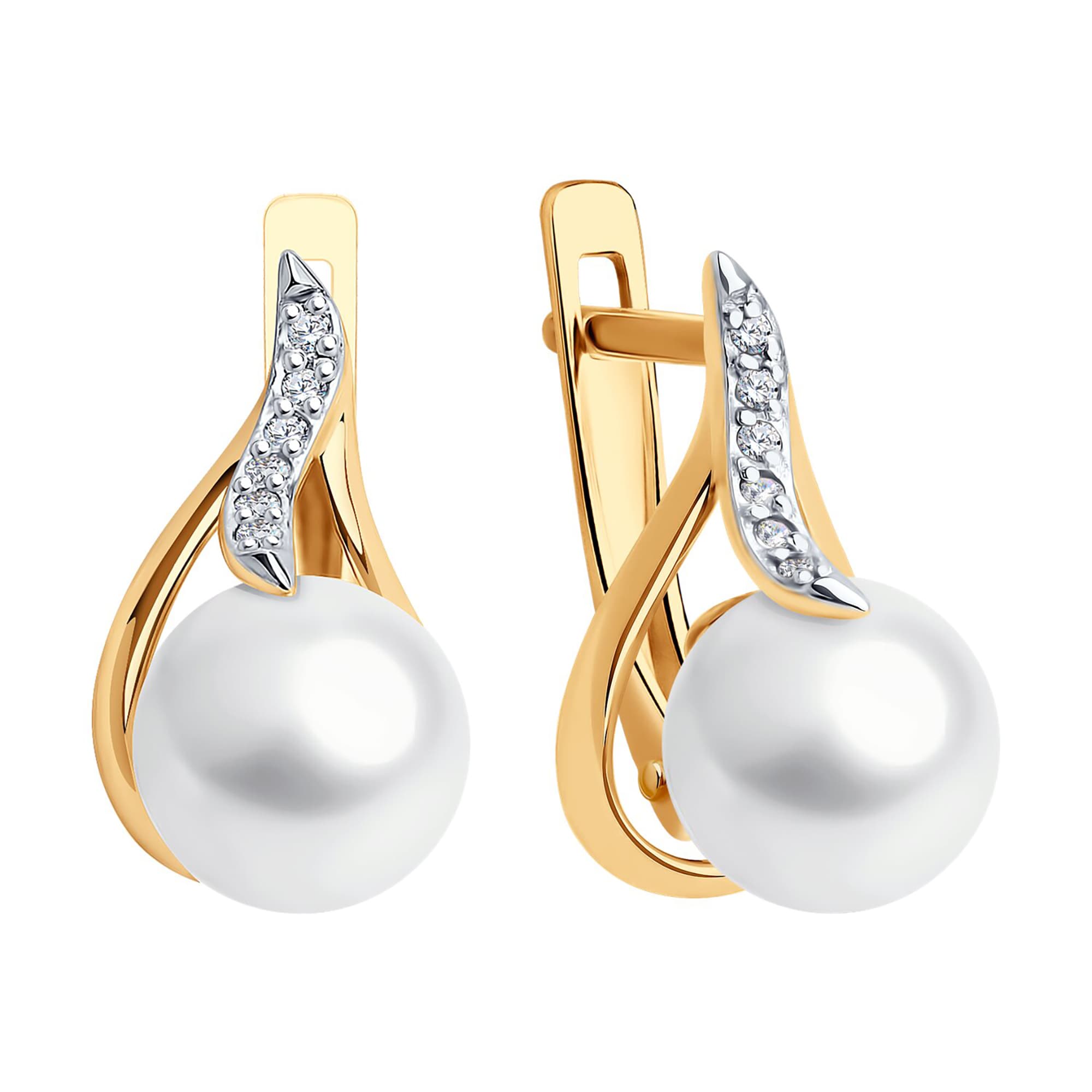 Серьги из золота 585 пробы с жемчугом SOKOLOV 792383 Золото 585 пр.