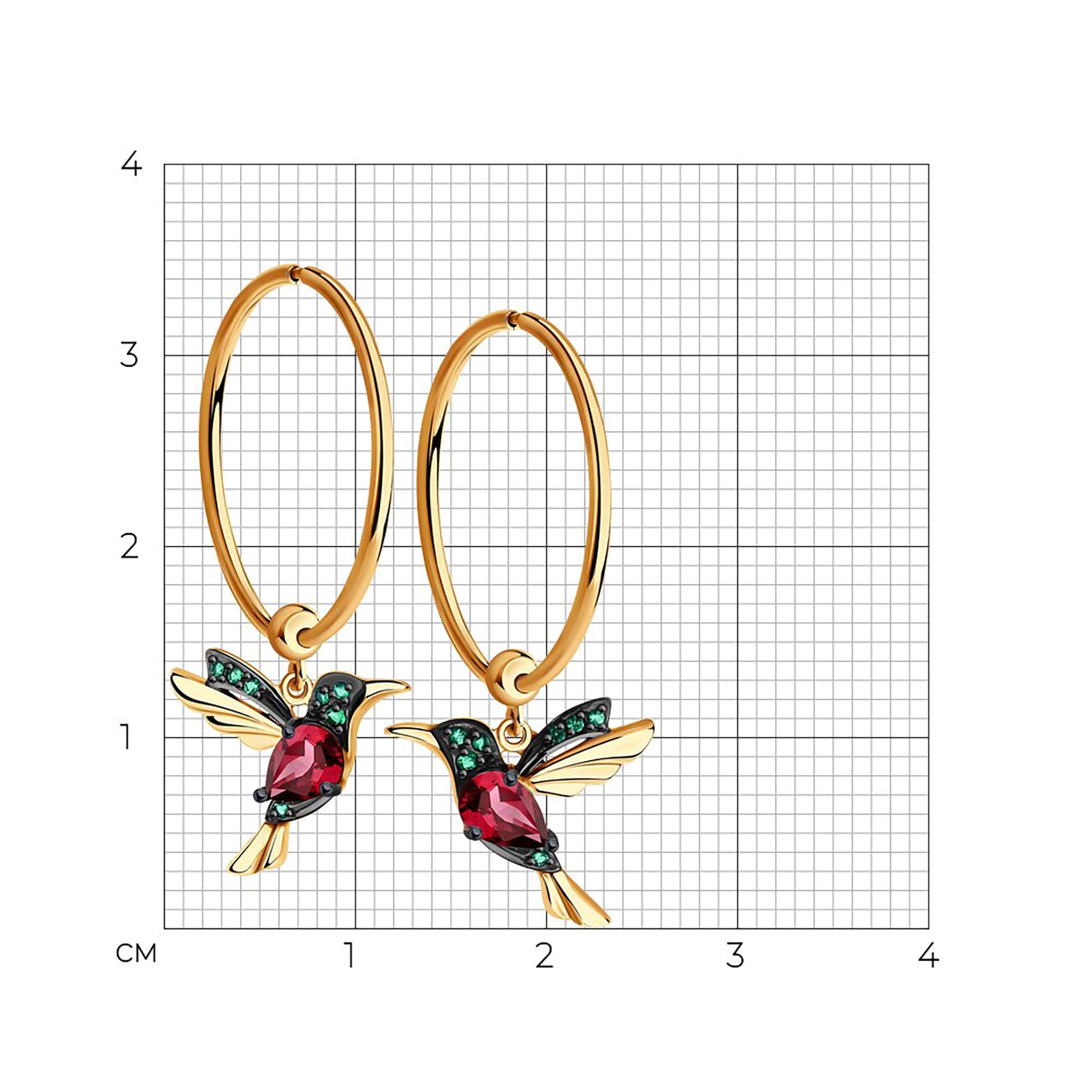 Серьги из золота 585 пробы с родолитом SOKOLOV 725378 Золото 585 пр.