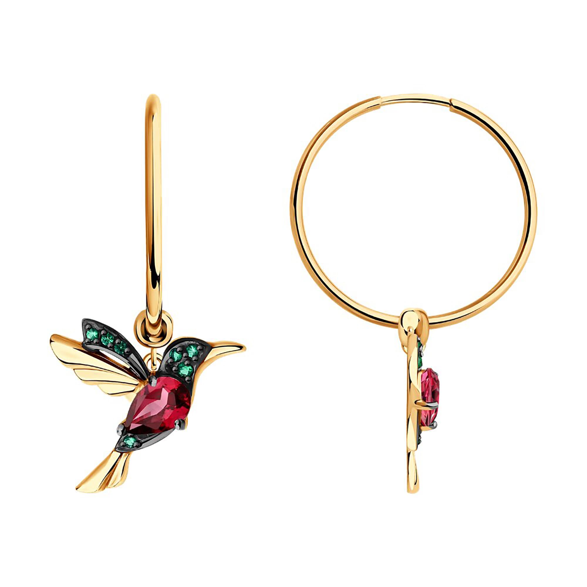 Серьги из золота 585 пробы с родолитом SOKOLOV 725378 Золото 585 пр.