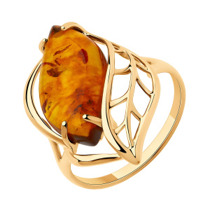 Кольцо из золота 585 пробы с янтарем SOKOLOV 715740