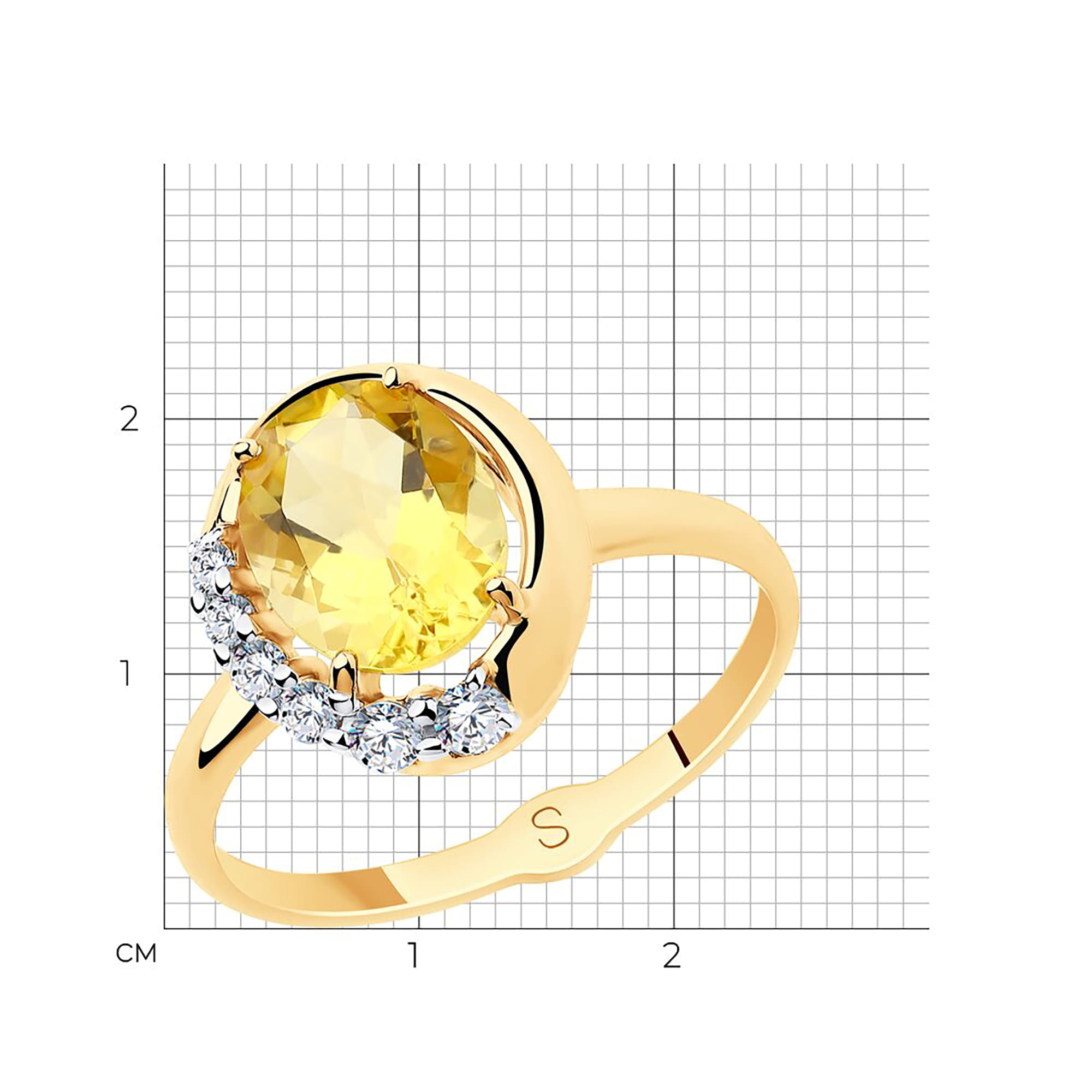 Кольцо из золота 585 пробы с цитрином SOKOLOV 715655 Золото 585 пр.
