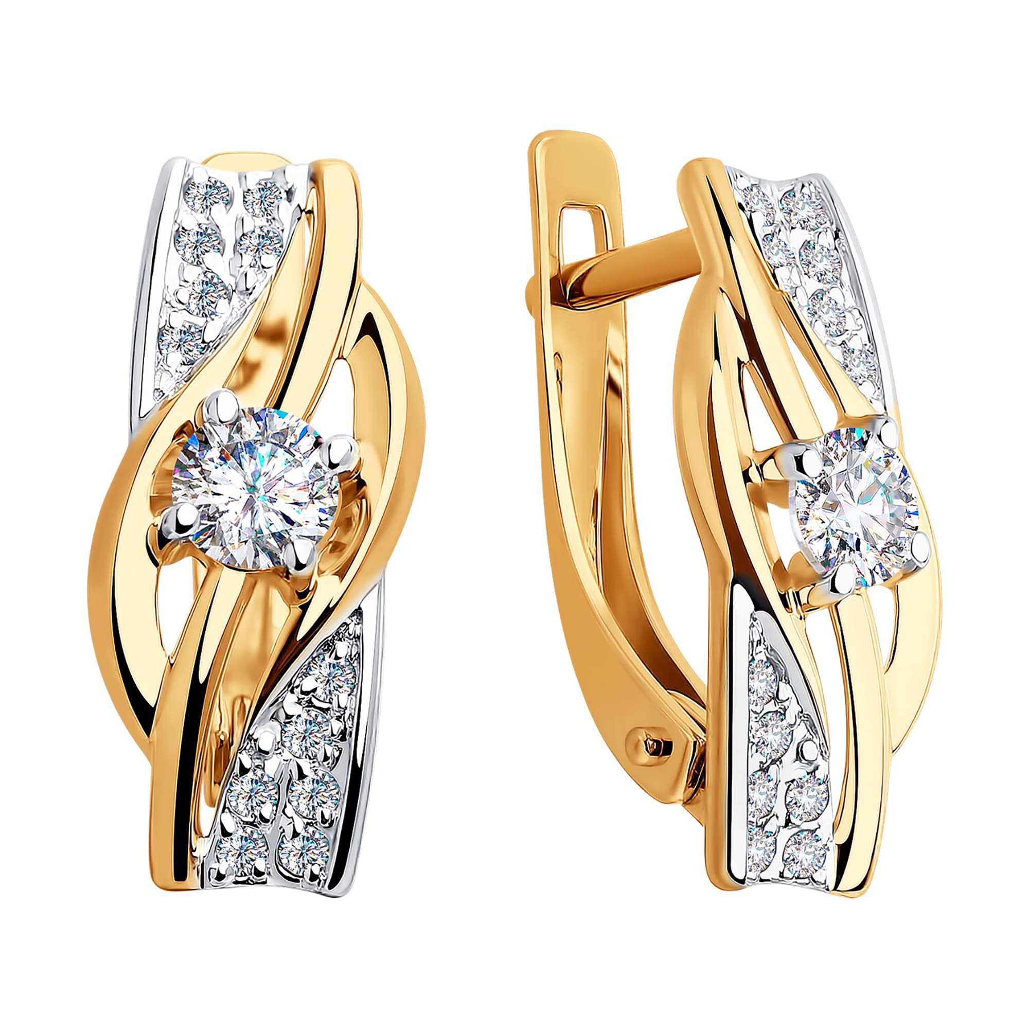 Серьги из золота 585 пробы с фианитом SOKOLOV 028158 Золото 585 пр.