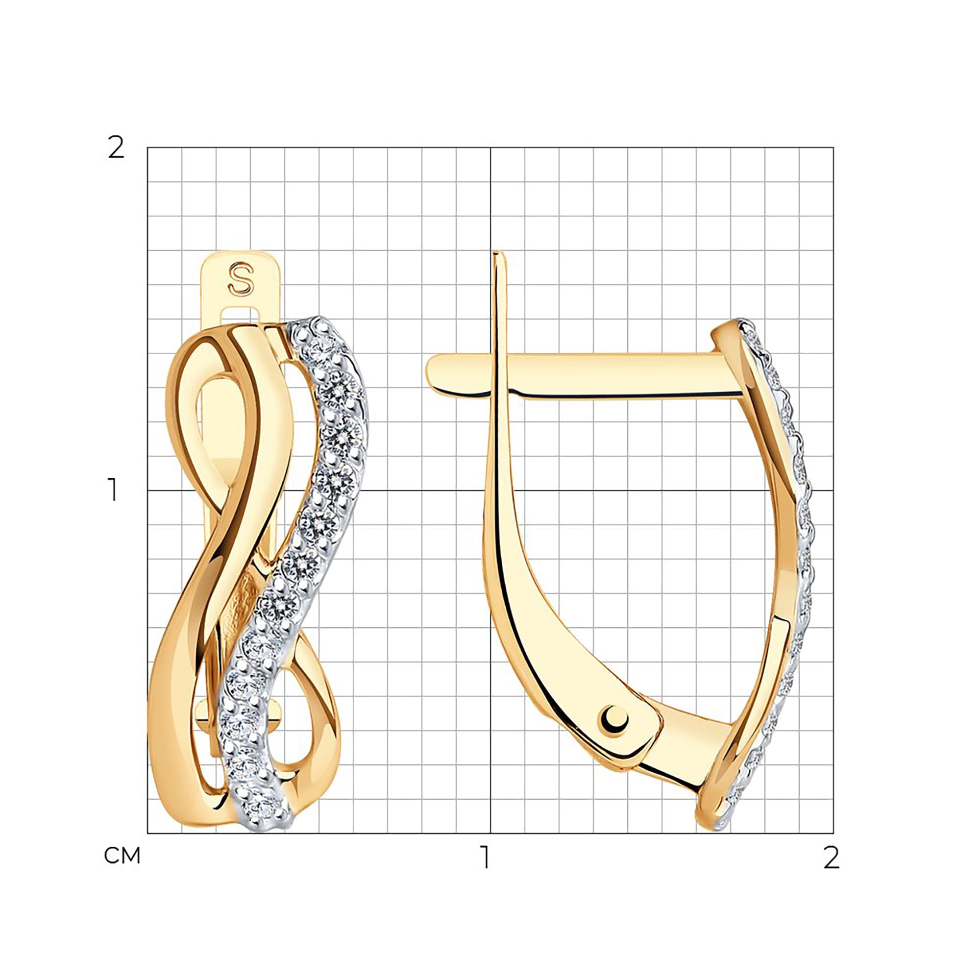 Серьги из золота 585 пробы с фианитом SOKOLOV 027155 Золото 585 пр.