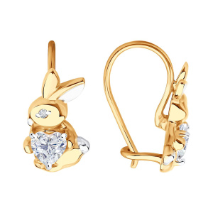 Серьги из золота 585 пробы с фианитом SOKOLOV 51-120-02852-1