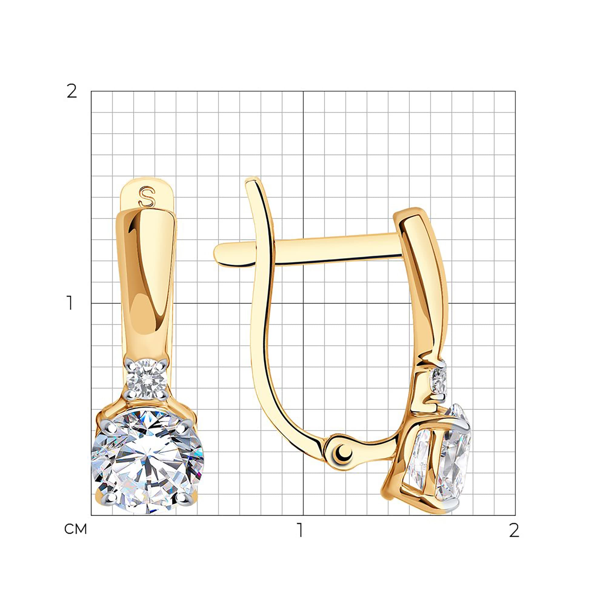 Серьги из золота 585 пробы с фианитом SOKOLOV 026826 Золото 585 пр.