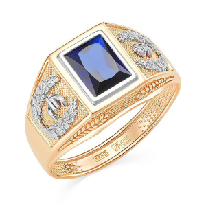 Печатка из золота 585 пробы с сапфиром синтетическим КАРАВАЕВСКАЯ ЮВЕЛИРНАЯ ФАБРИКА 31-0328-С