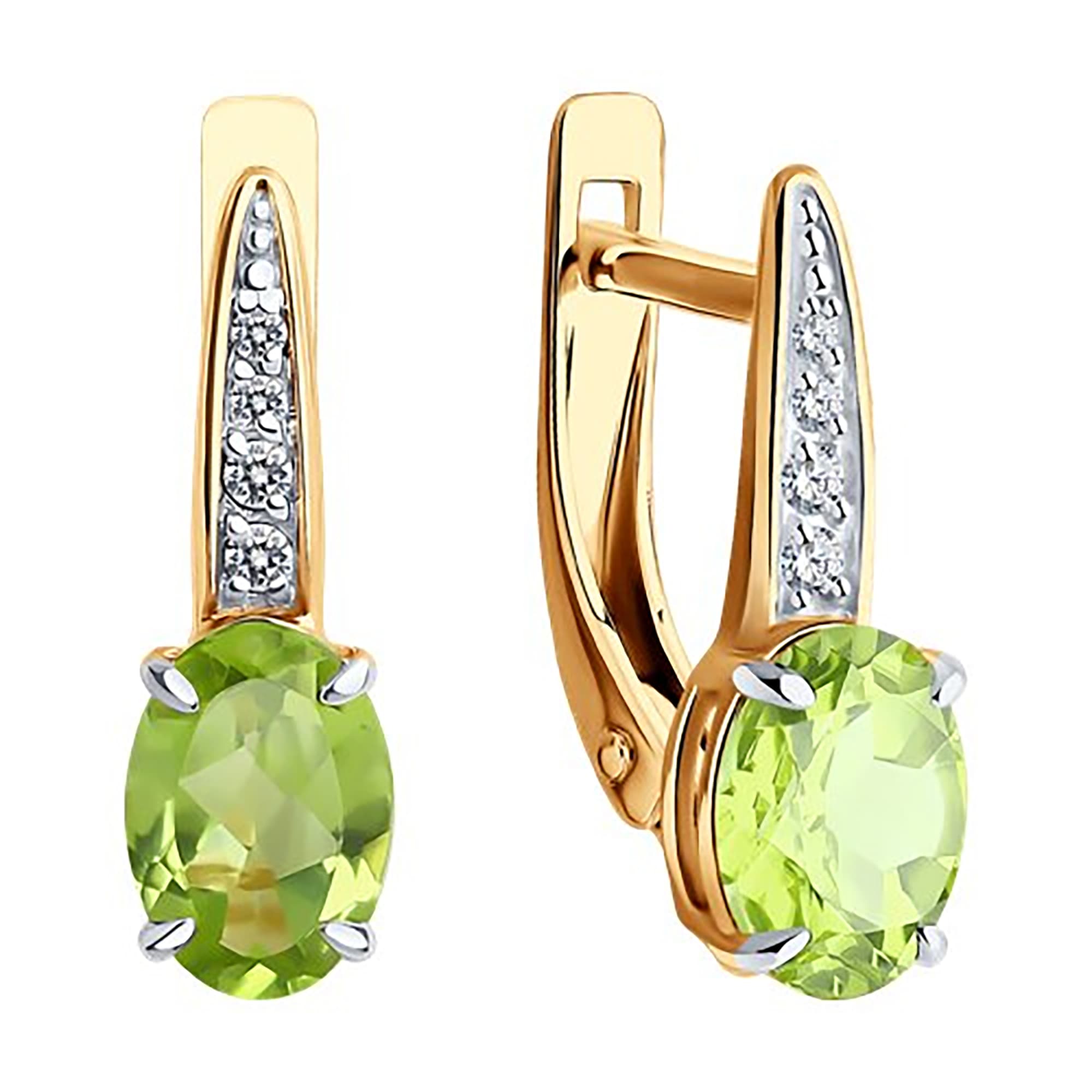 Серьги из золота 585 пробы с хризолитом SOKOLOV 51-320-01933-1 Золото 585 пр.