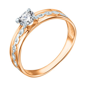 Кольцо из золота 585 пробы с фианитом ГОЛДЕН ГЛОБ КольцоКЛ-28/16,5/бцФ/з585