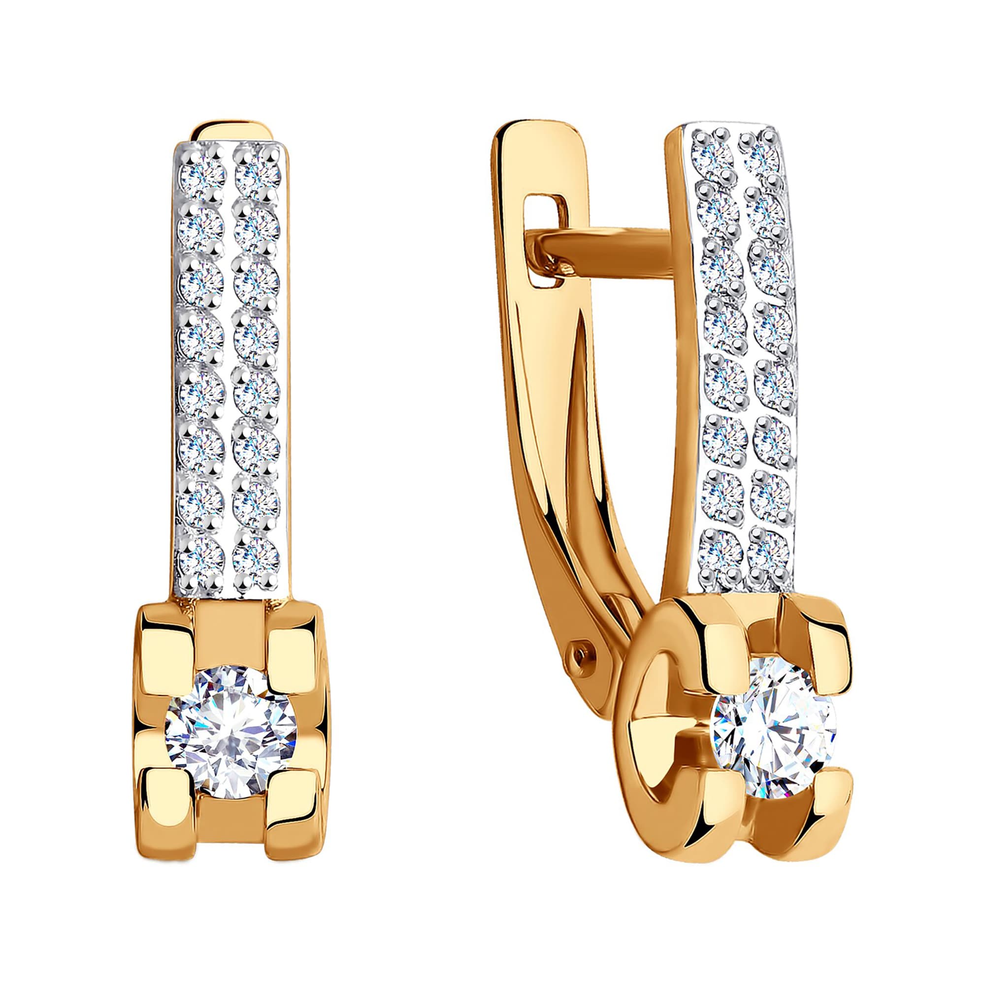 Серьги из золота 585 пробы с фианитом SOKOLOV 028845 Золото 585 пр.