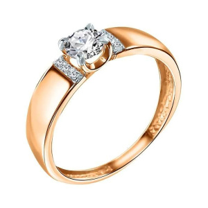 Кольцо из золота 585 пробы с фианитом ГОЛДЕН ГЛОБ КольцоКЛ-21/21,0/бцФ/з585