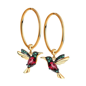 Серьги из золота 585 пробы с родолитом SOKOLOV 725378