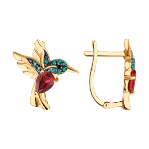 Серьги из золота 585 пробы с родолитом SOKOLOV 727787