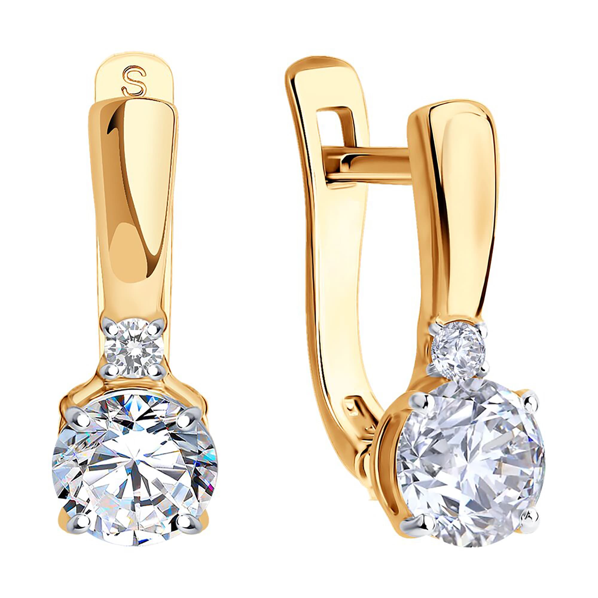 Серьги из золота 585 пробы с фианитом SOKOLOV 026826 Золото 585 пр.