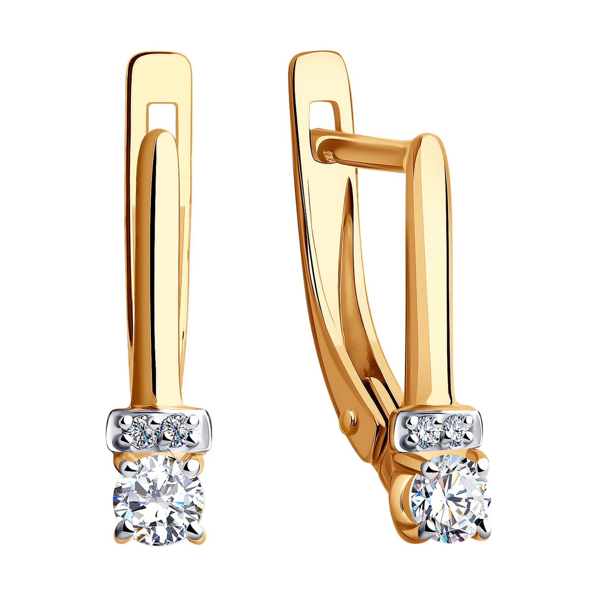 Серьги из золота 585 пробы с фианитом SOKOLOV 028592 Золото 585 пр.