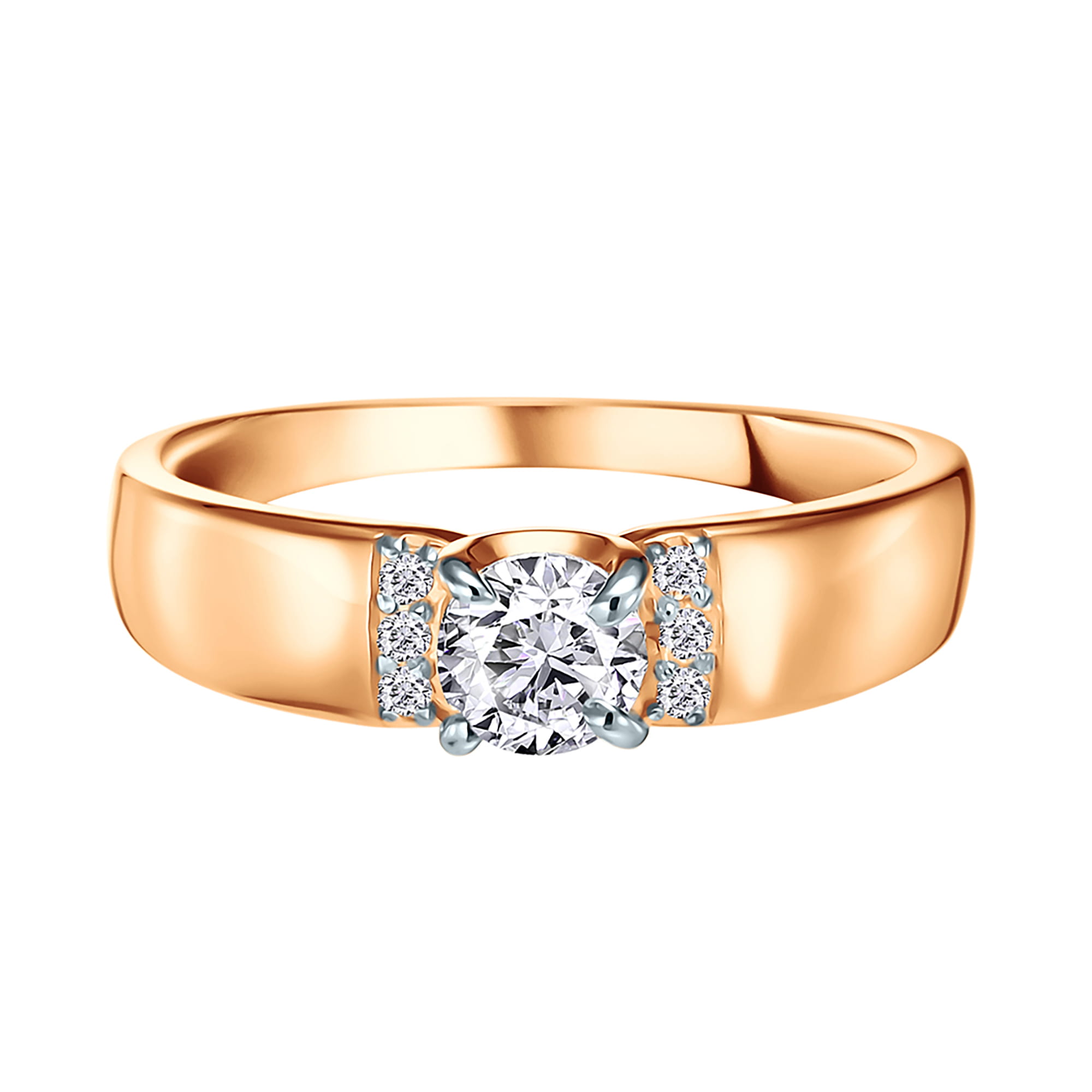 Кольцо из золота 585 пробы с фианитом ГОЛДЕН ГЛОБ КольцоКЛ-21/17,5/бцФ/з585 Золото 585 пр.