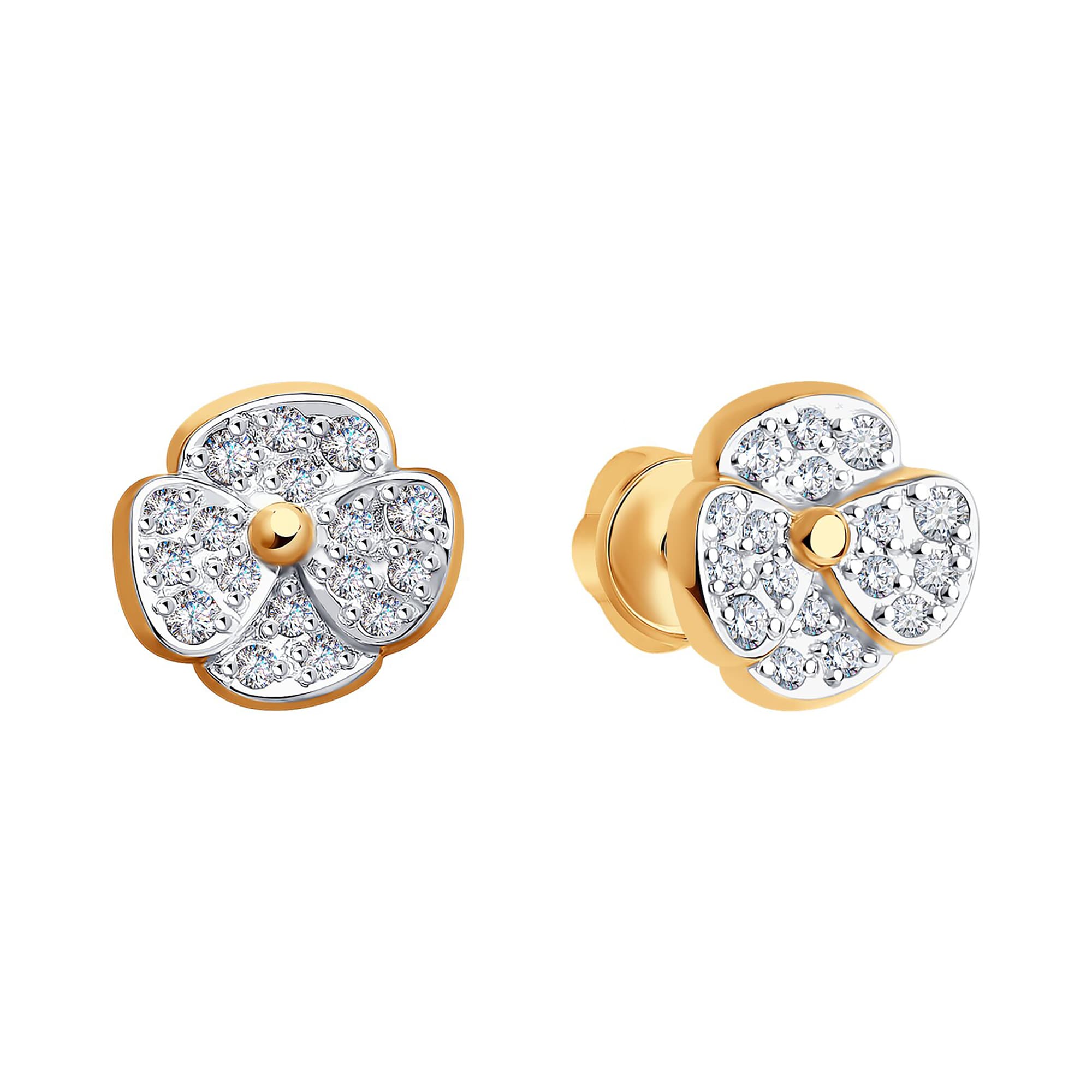 Серьги из золота 585 пробы с фианитом SOKOLOV 029014 Золото 585 пр.