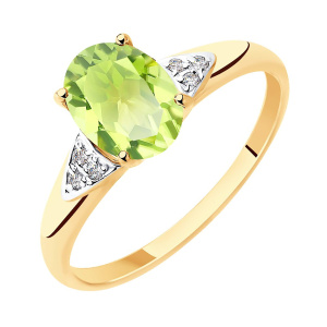 Кольцо из золота 585 пробы с хризолитом SOKOLOV 51-310-00216-3