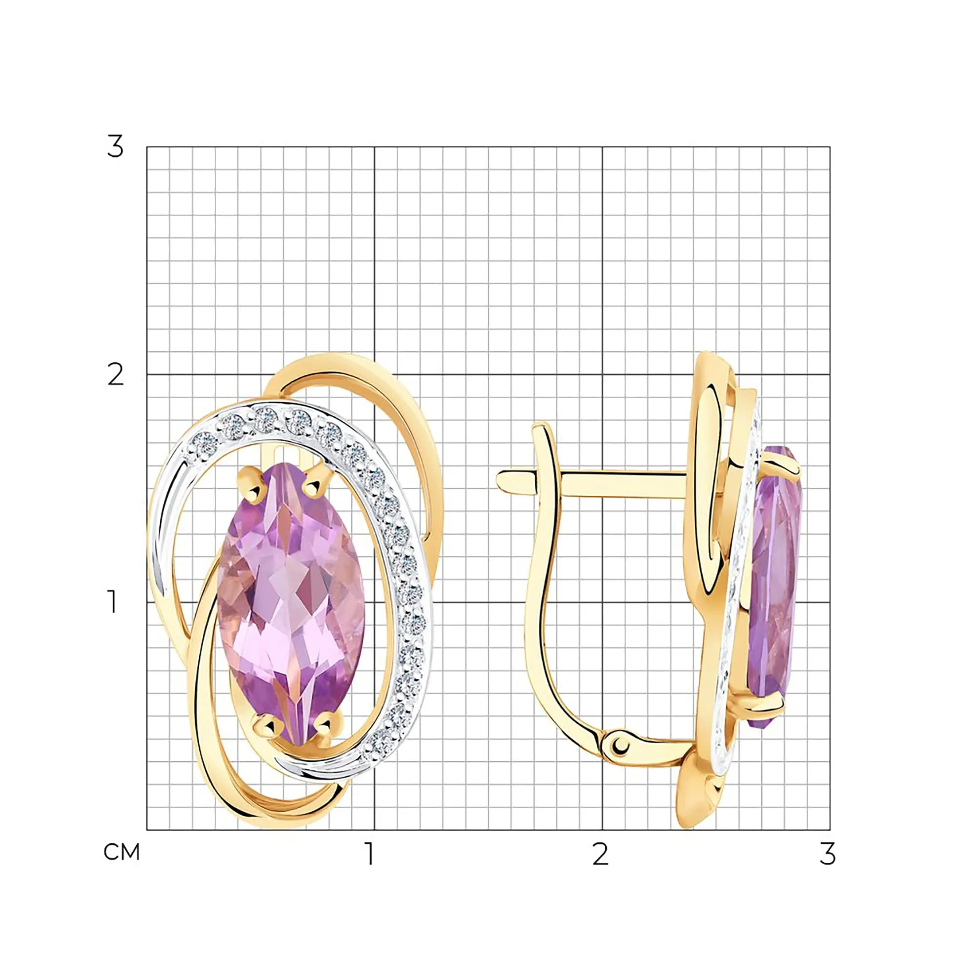 Серьги из золота 585 пробы с аметистом SOKOLOV 727203 Золото 585 пр.